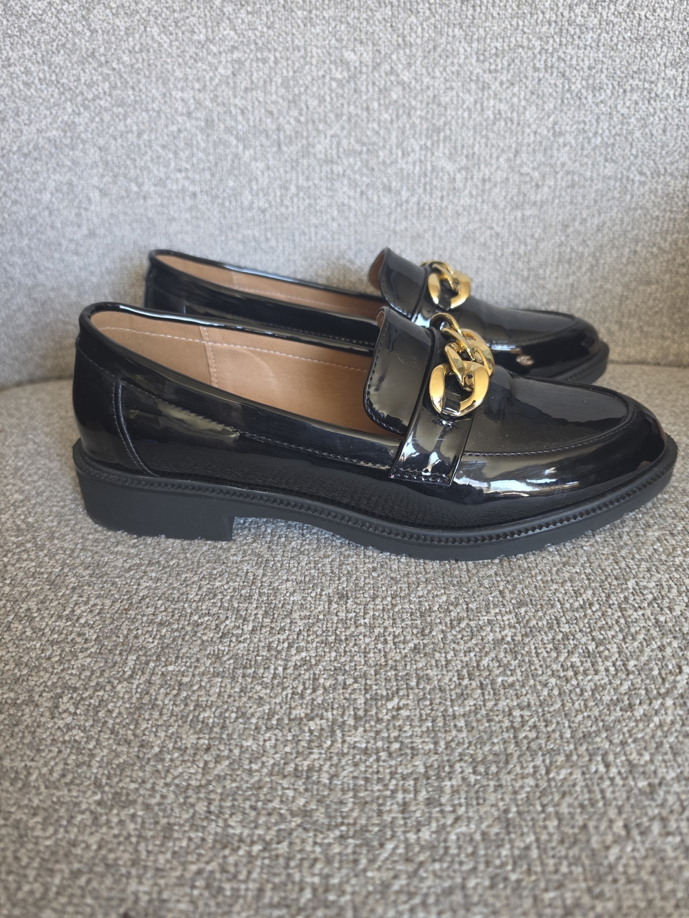 Patent Leather Loafers Black Gold